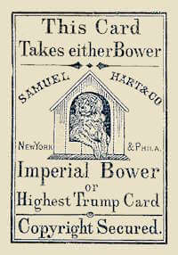 Samuel Harts Imperial Bower, ca. 1872. Dateringen er basert på Simon Wintles «Samuel Hart, 1846–1871». World Web Playing Card Museum. Wikimedia Commons, public domain.