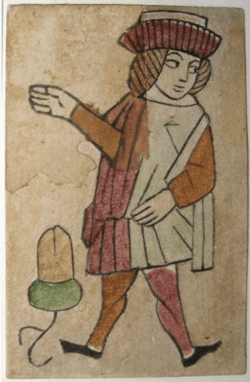 Unter i eikenøttfargen fra en tysk kortstokk, ca. 1540–1560; oppbevares i dag ved Landesmuseum Württemberg i Stuttgart (Tyskland). Creative Commons Attribution-NonCommercial-ShareAlike 4.0 International-lisens (CC BY-NC-SA 4.0). © Deutsches Spielkartenmuseum, Leinfelden-Echterdingen.